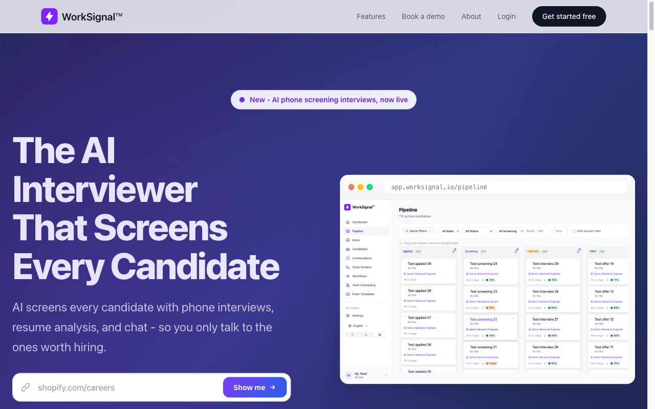 WorkSignal homepage screenshot